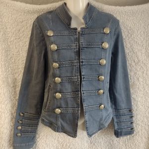 Women's Denim Military Jacket with Gold Buttons